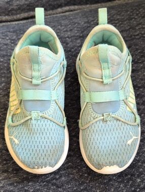 Puma 12.5c Kids Lightweight Mint Green Athletic Slip On Sneakers
